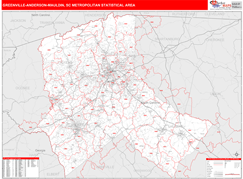 Greenville-Anderson-Mauldin Metro Area Digital Map Red Line Style